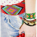 Multi Glass Beaded, Wooden Buckle Stretch beaded belts